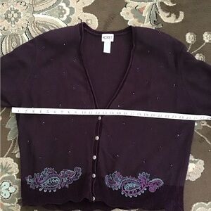 Koret Dark Purple LS Sweater w/embellishments and Shoulder pads.  2X